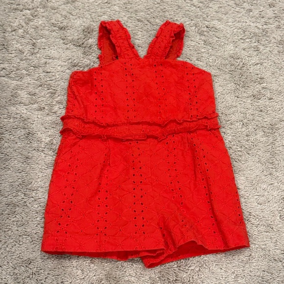 Janie and Jack Red Eyelet Toddler Romper - Picture 1 of 4